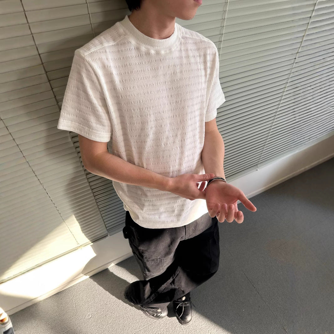 Men's Summer Luxury Texture Blended Basic Solid Color Crew Neck Short Sleeve T-Shirt