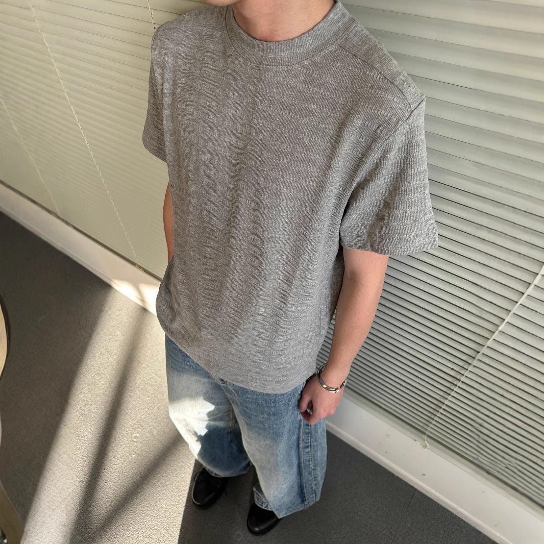 Men's Summer Luxury Texture Blended Basic Solid Color Crew Neck Short Sleeve T-Shirt
